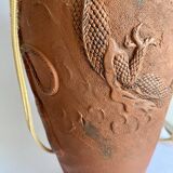 Terracotta lamp, new fabric cable, cotton lampshade.