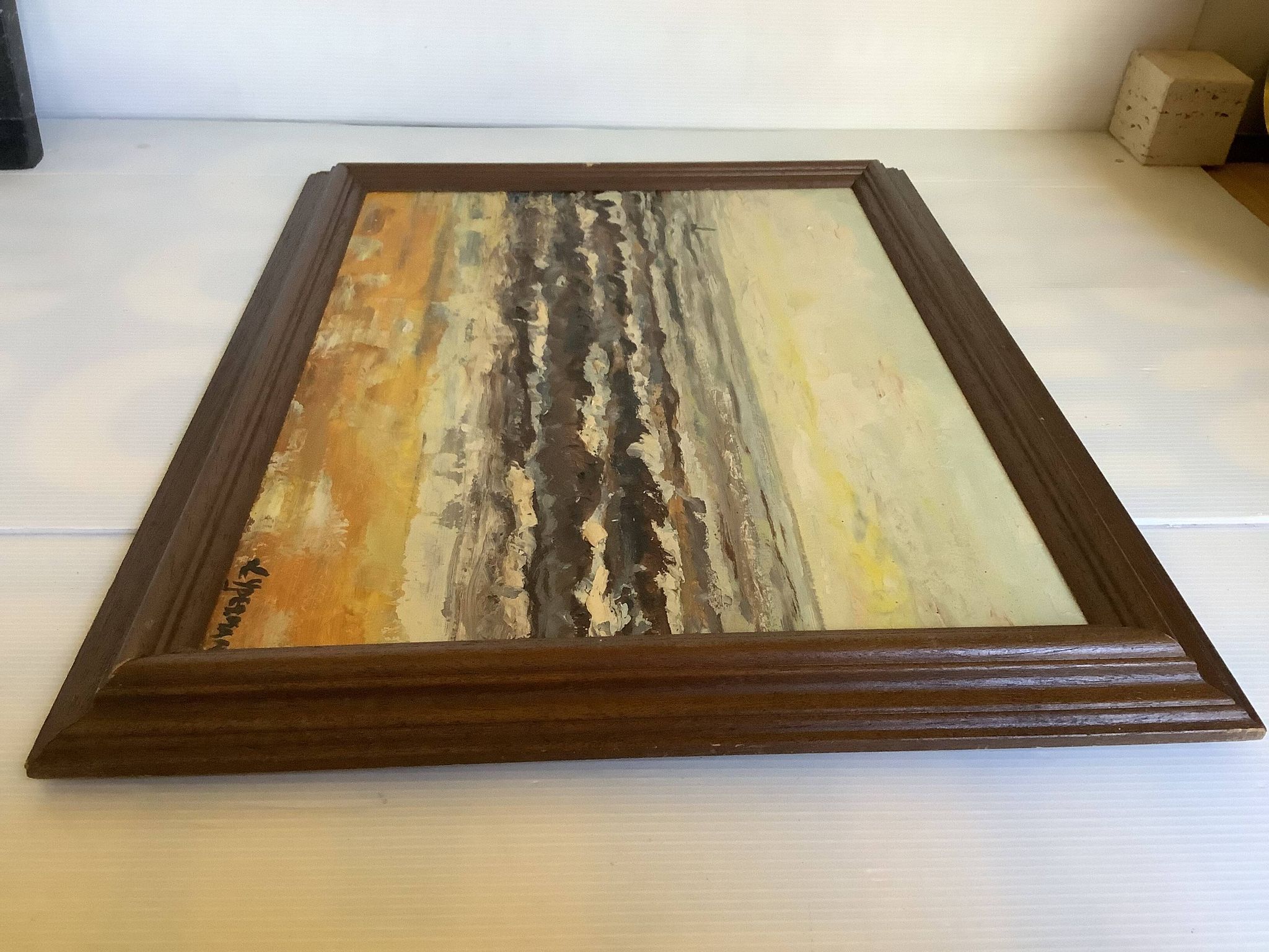 Signed marine painting on hardboard