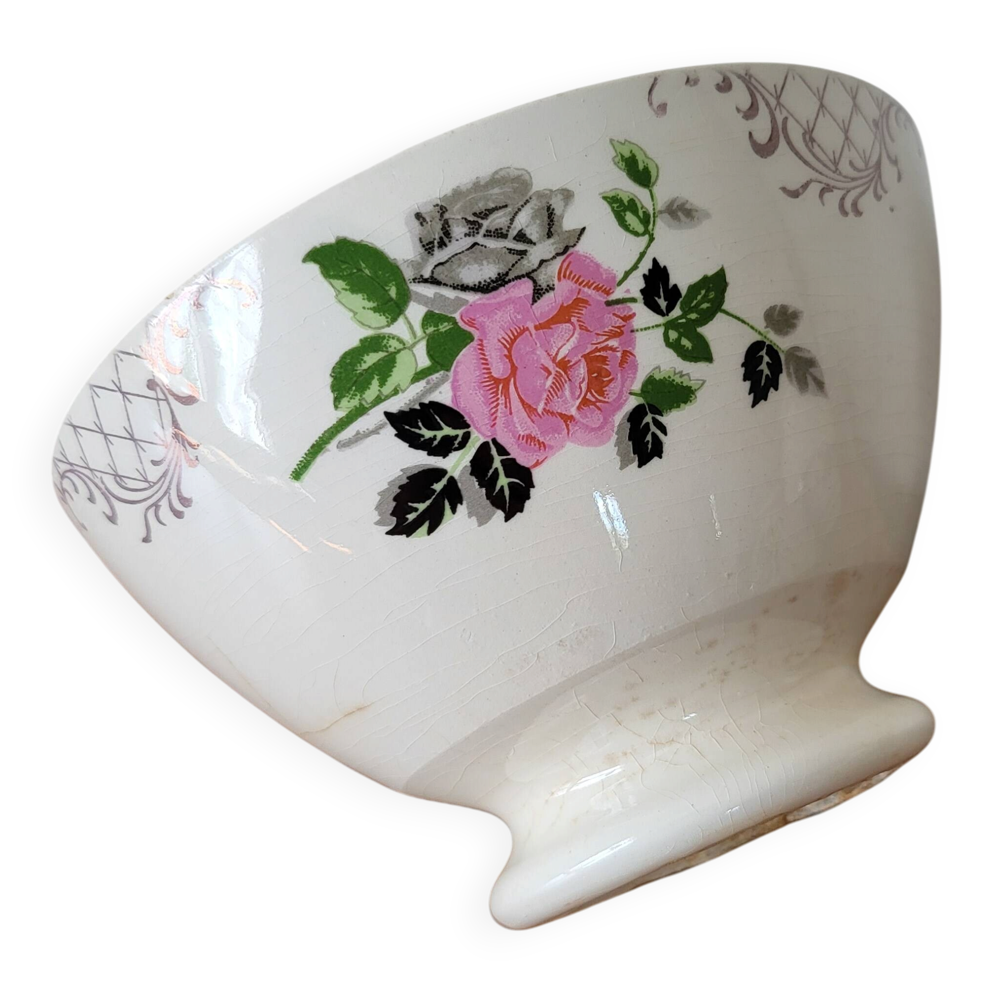 Old Faience Bowl SARREGUEMINES Rose Decoration