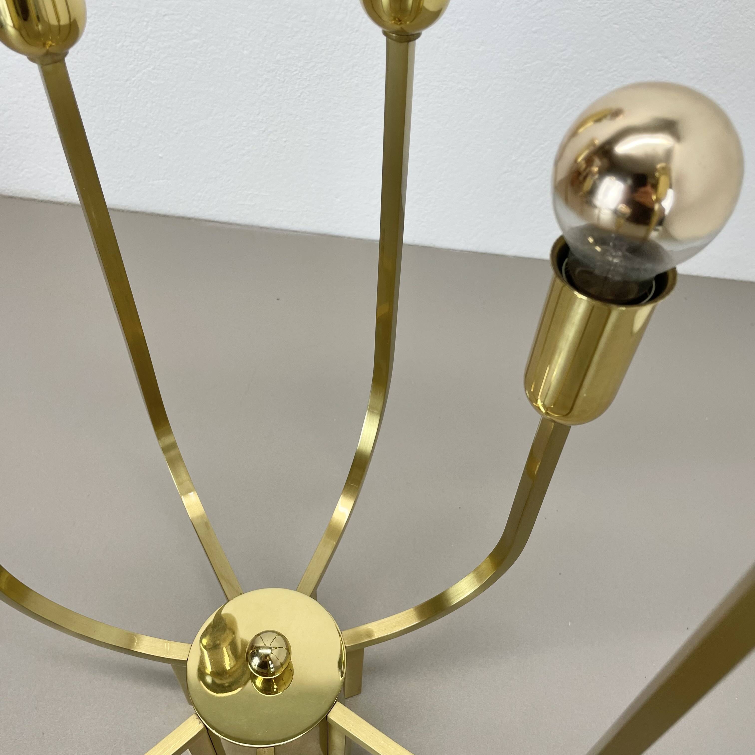 Large cubic brass 7 bulb flush mount ceiling light, italy 1970s