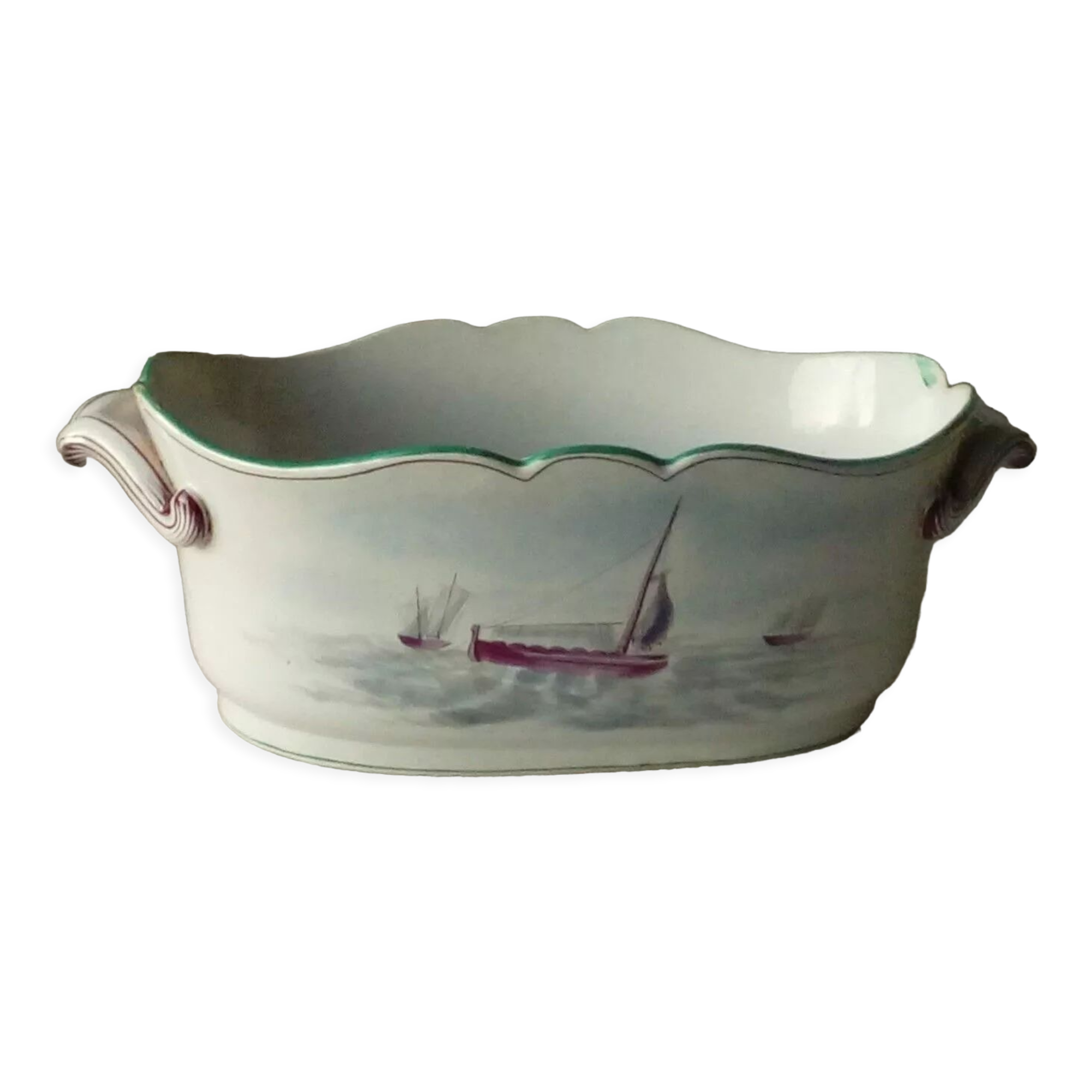 St Clement faience jardiniere with marine and swan decoration, early 20th century.