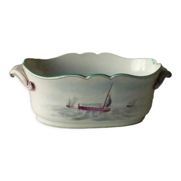 St Clement faience jardiniere with marine and swan decoration, early 20th century.