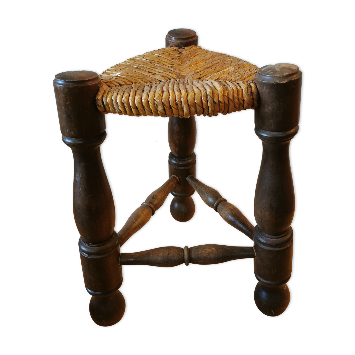 Tabouret tripode paillé des années 50