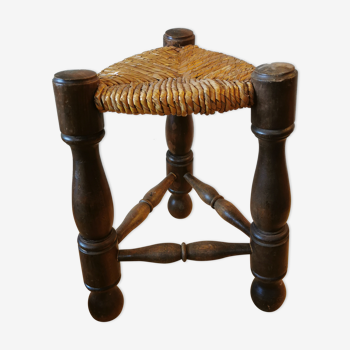 Tabouret tripode paillé des années 50