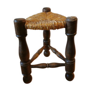 Tabouret tripode paillé des années