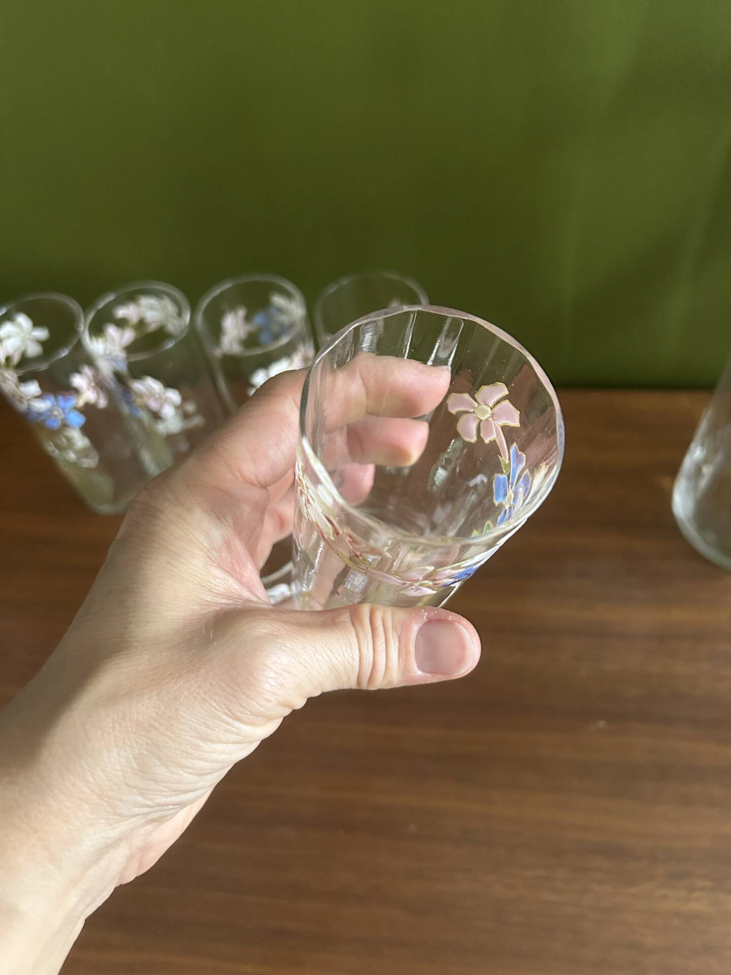 Set of carafe and 6 Legras glasses