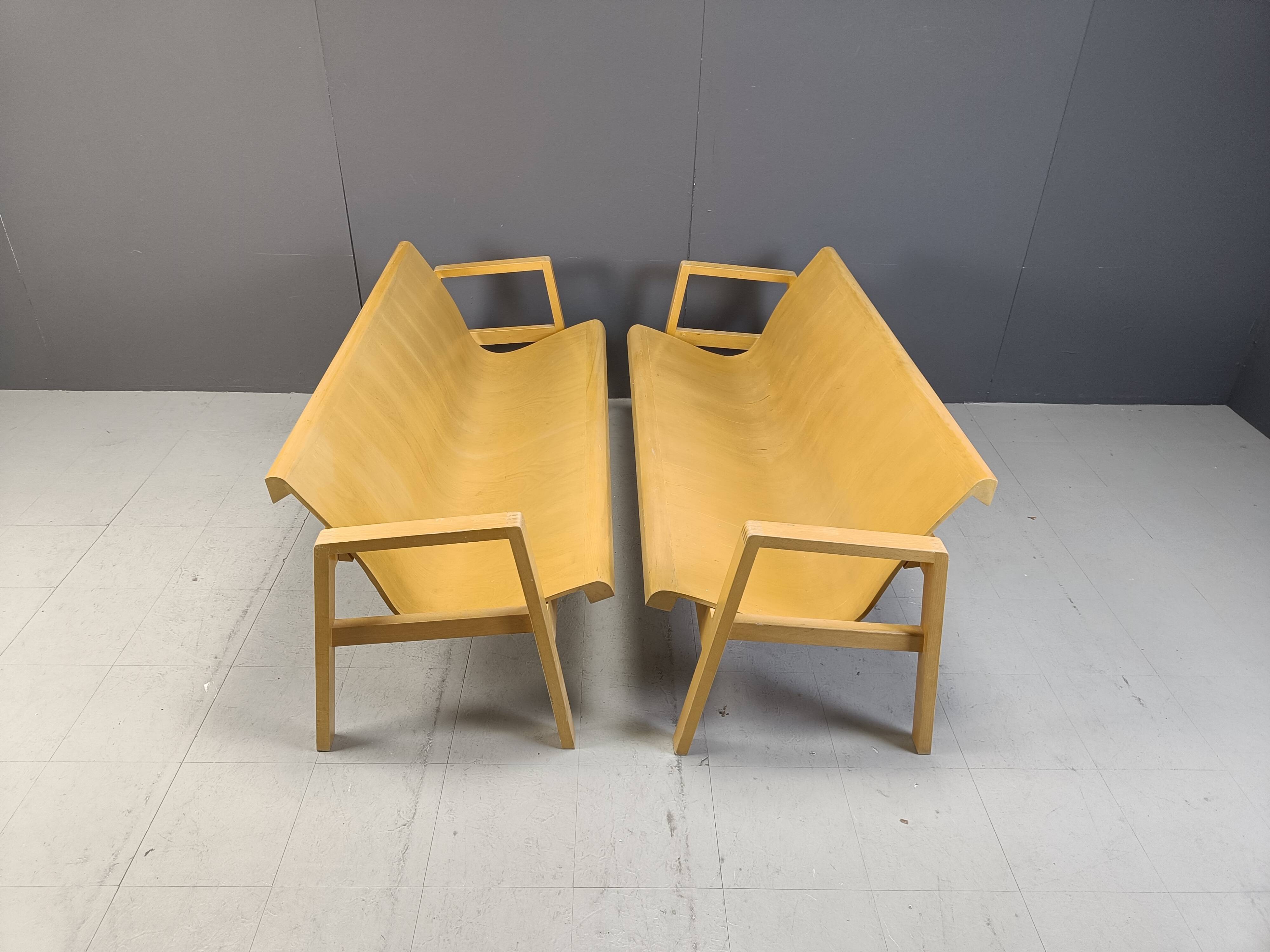 Vintage pair of plywood benches, 1960s