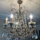 Antique cage chandelier with rock crystal pendants