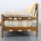 1960s Oak Scandinavian 3-Seater Sofa in Fine Leather Upholstery