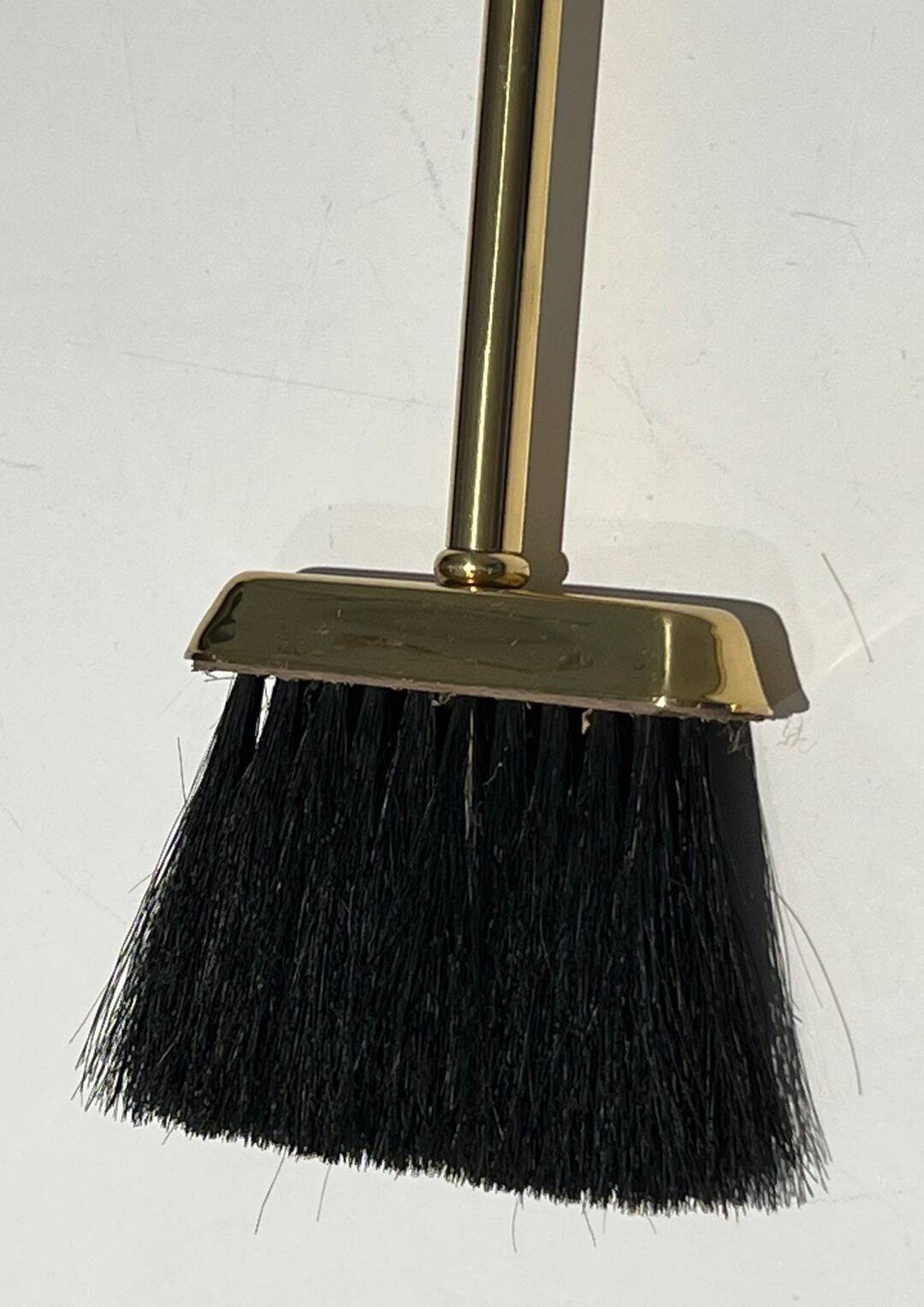 Neoclassical Fire Necessary in Polished Brass on Columnar Base Support