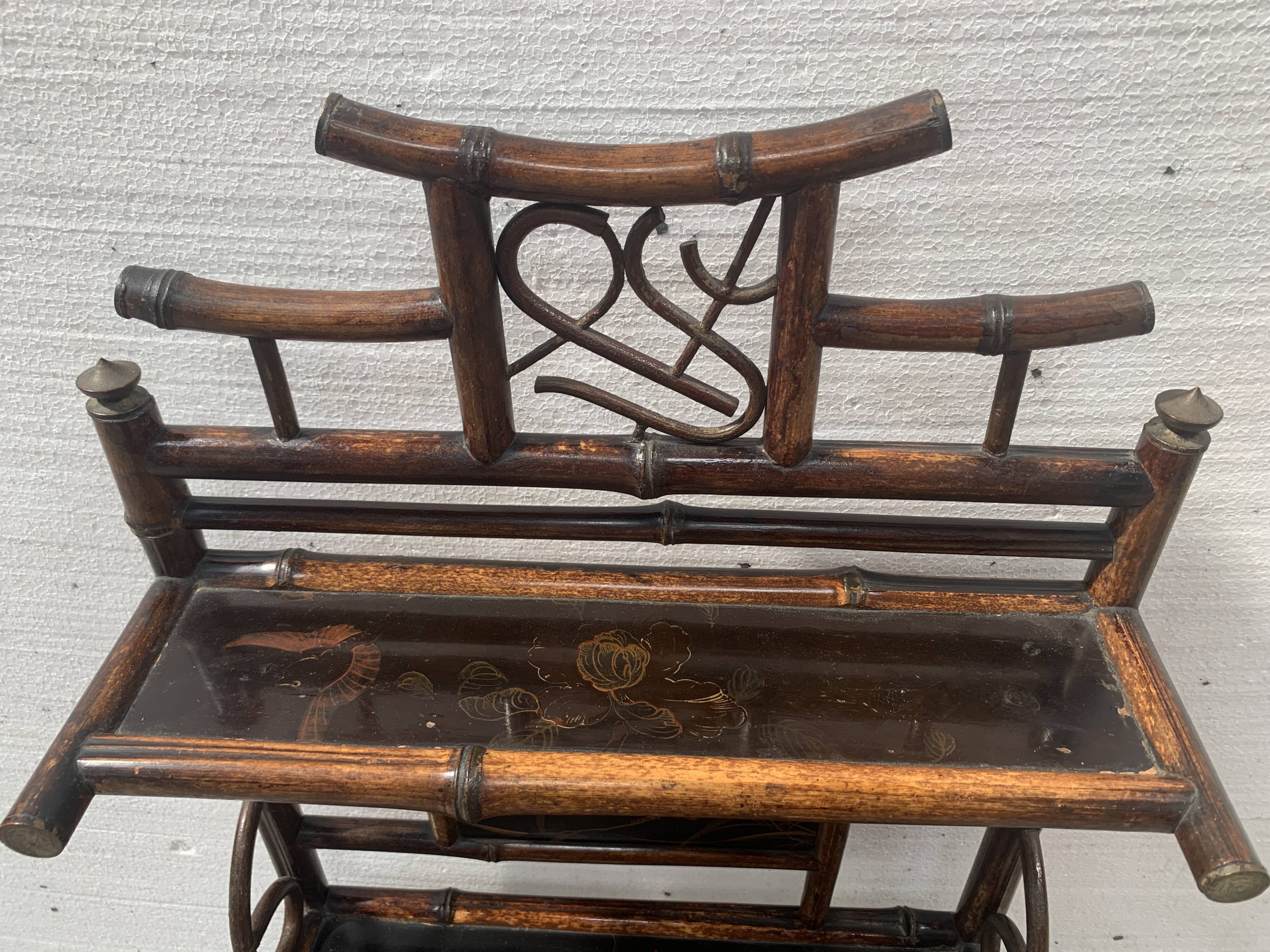 Bamboo shelf with four shelves with Asian decor, 20th century