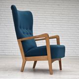 Fauteuil danois des années 1970 par Fritz Hansen, en laine de mobilier, bois de hêtre.