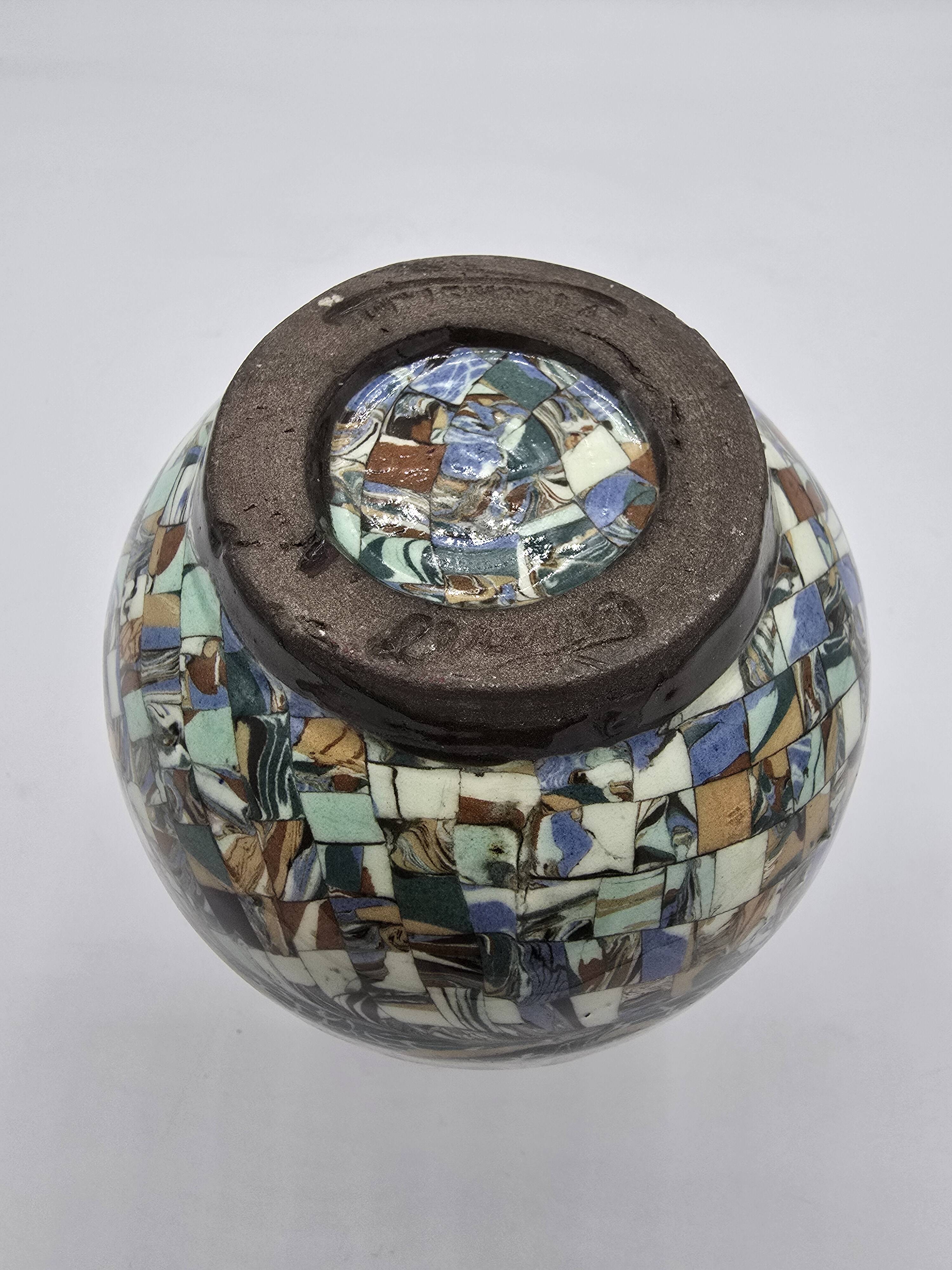 Jean Gerbino (1876-1966) Vallauris – Mosaic earthenware vase with floral decoration