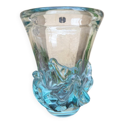 Gros vase daum Nancy croix de lorraine bleu modèle Sorcy 1930