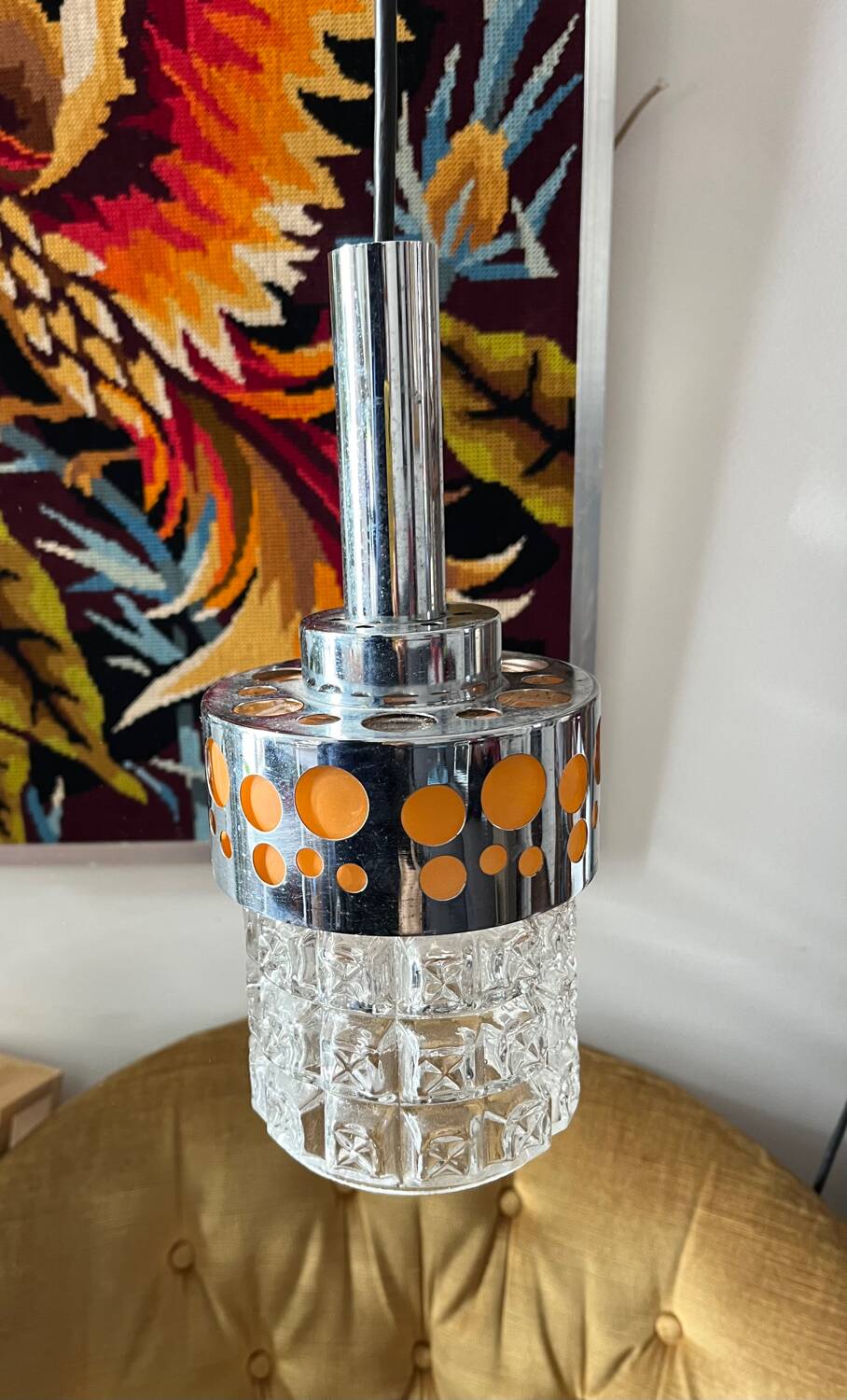 Paire globes chrome verre orange Space age pop seventies