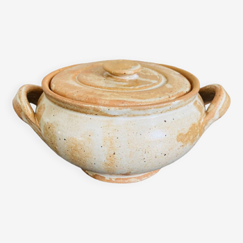 Boite en céramique avec anses beige vintage
