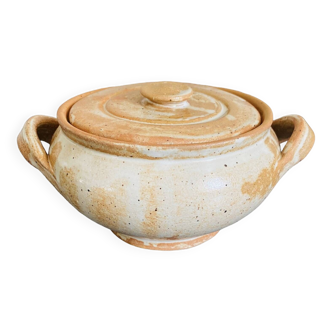 Boite en céramique avec anses beige vintage