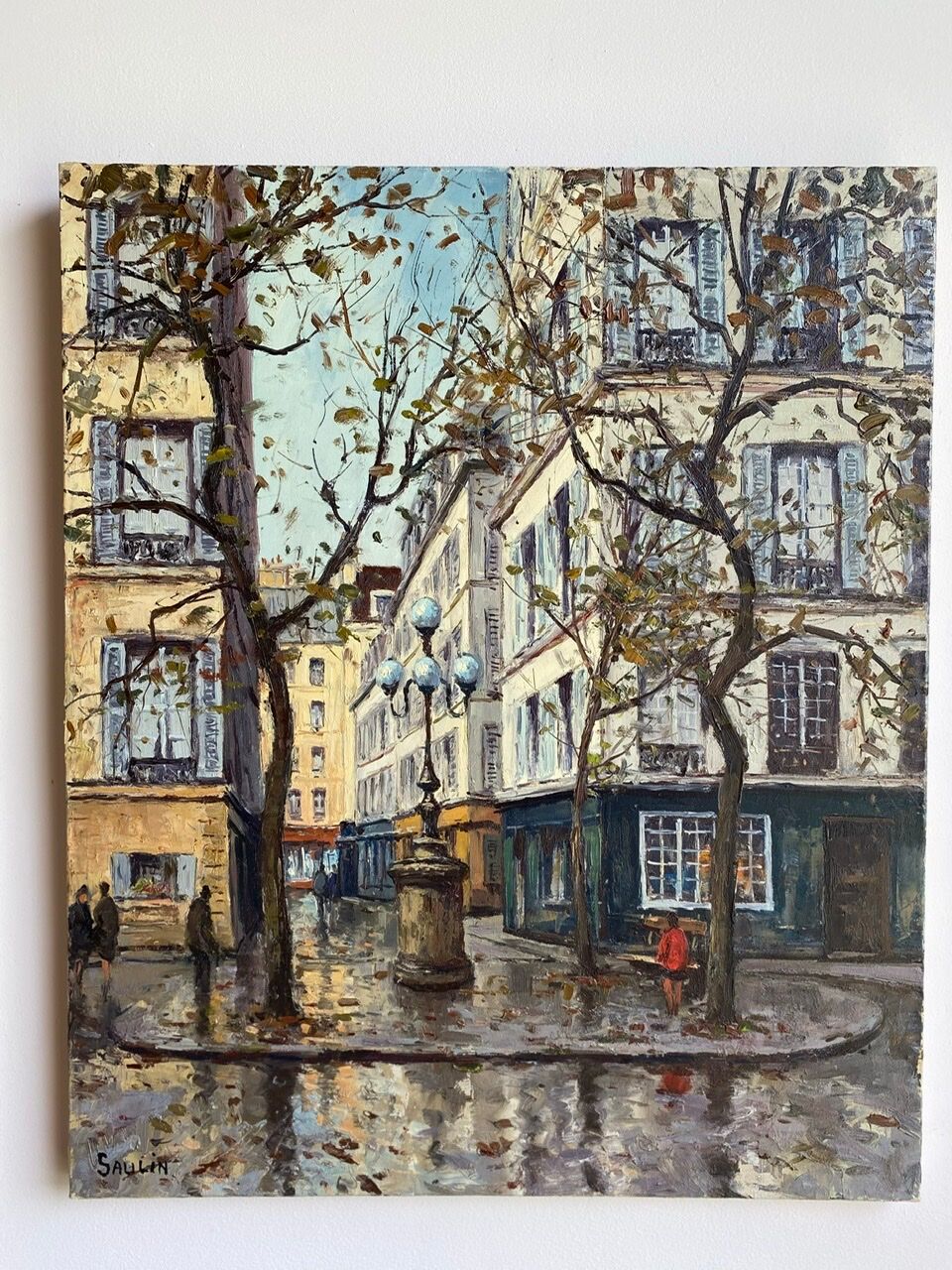 Ancient painting, Furstenberg Square, Paris, signed Saulin, 20th century