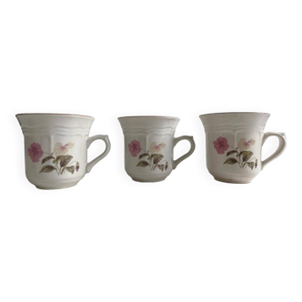 Coffee service in real porcelain 3 cups milk jug and sugar bowl Chinese signatures