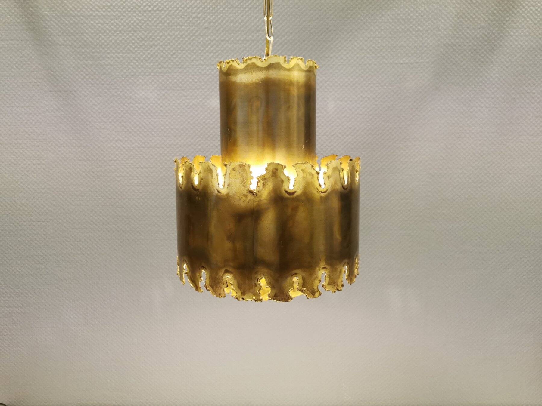 Brutalist brass hanging lamp, designed by Svend Aage Holm Sørensen Denmark