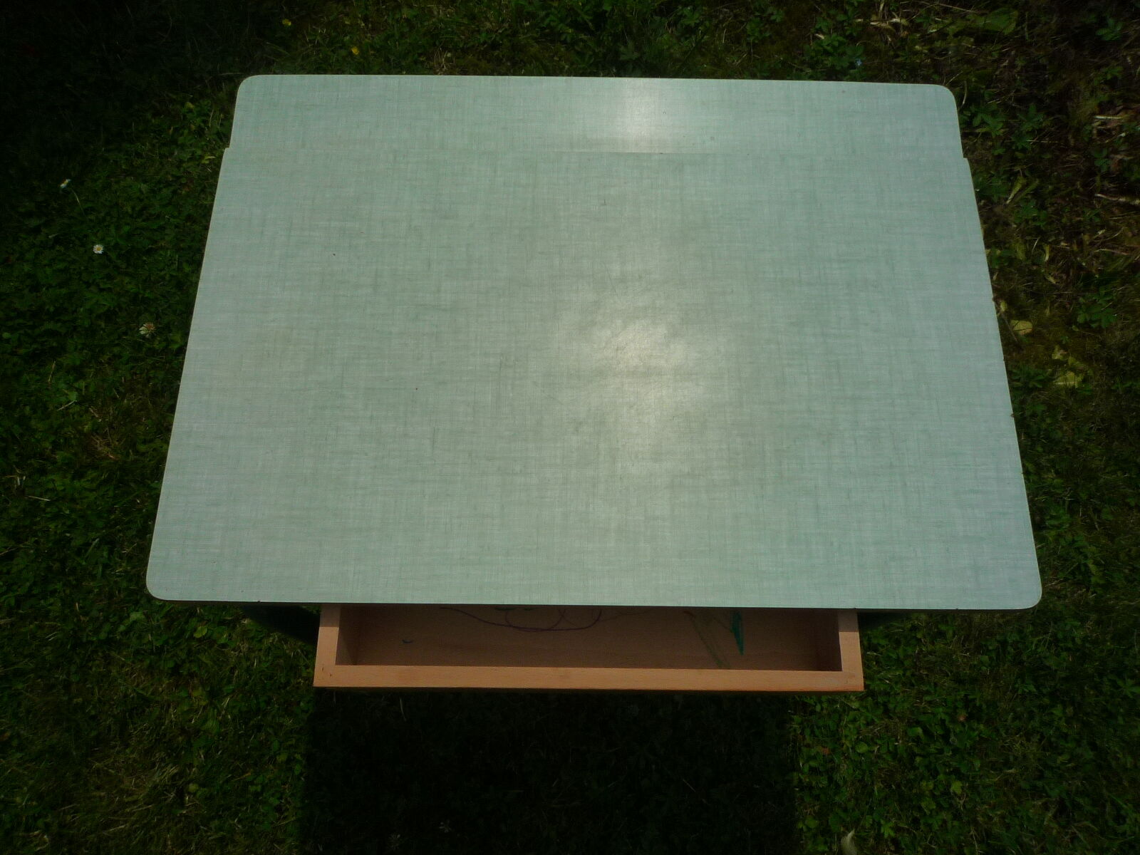 Small school table in wood, metal and formica - chair, vintage 70s