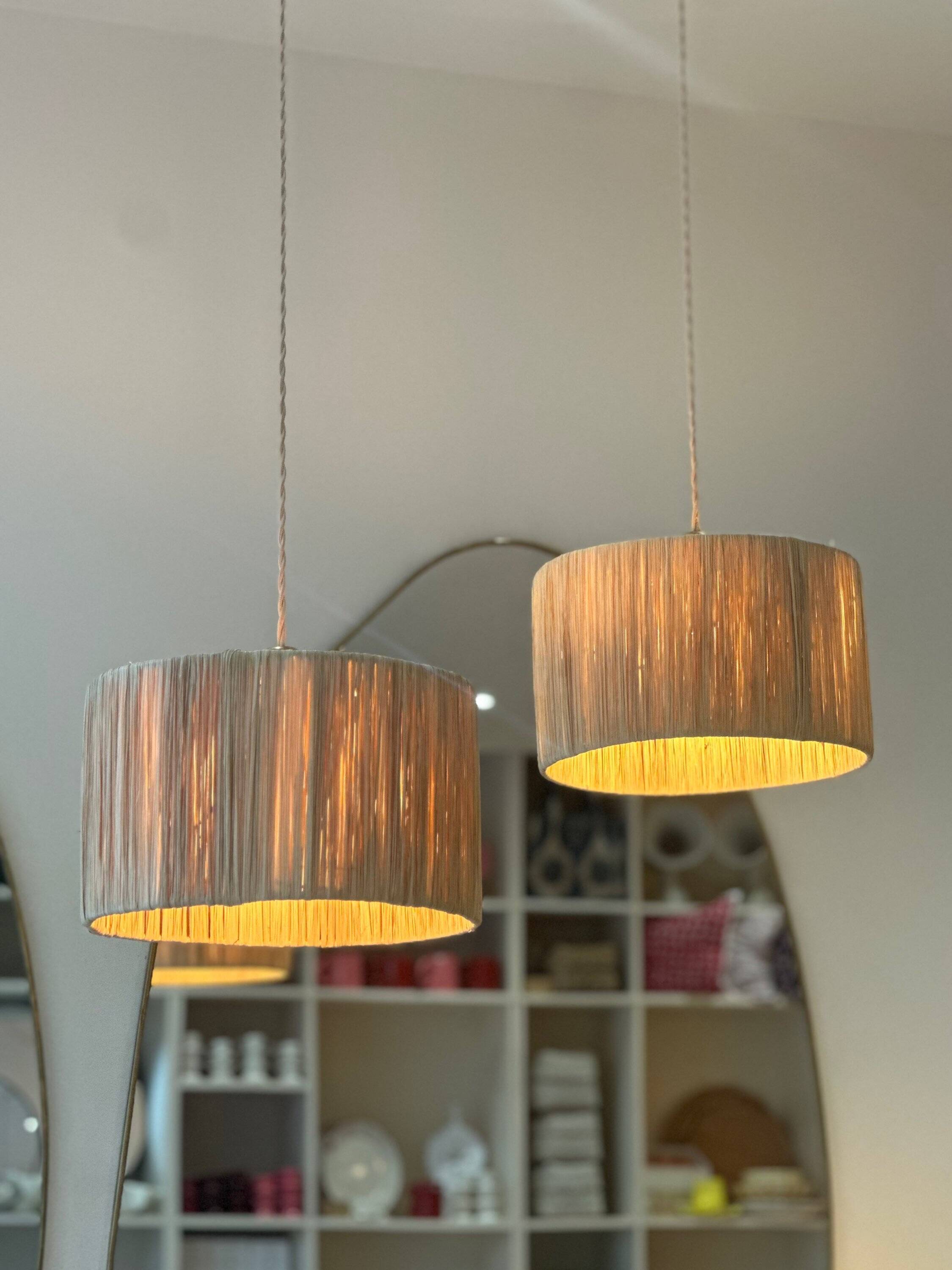 Beige natural rattan lampshade suspension - D30 cm