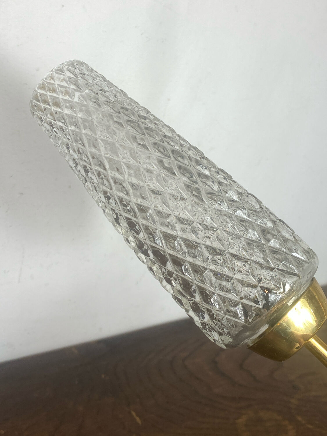 Pair of retro wall lights, brass and glass