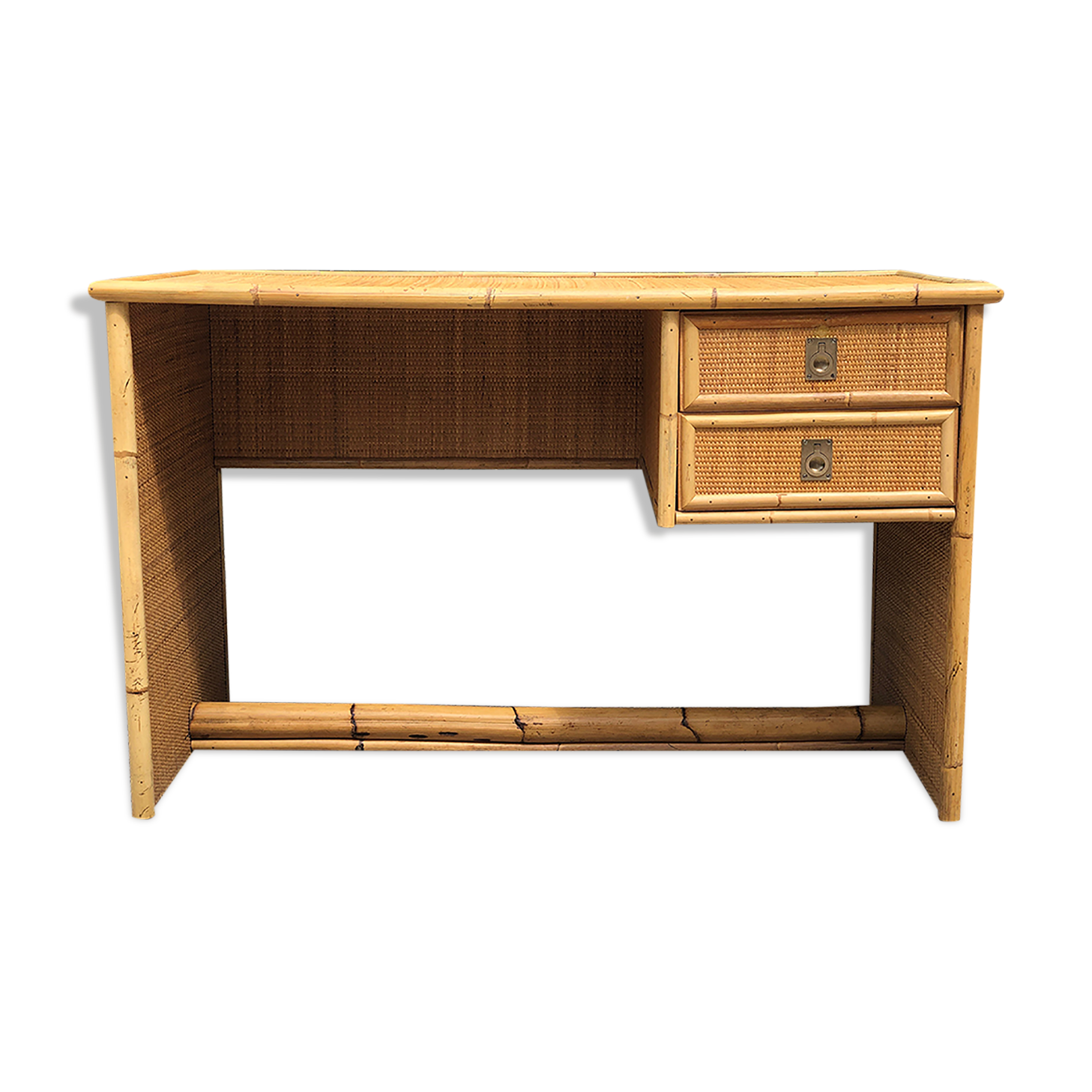 Vintage desk in bamboo, rattan and brass from Dal Vera, Italy 1970s