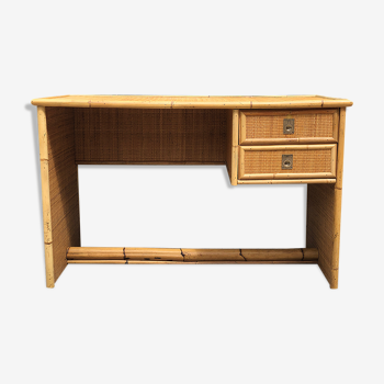 Bureau vintage en bambou, rotin et laiton de Dal Vera, Italie 1970s