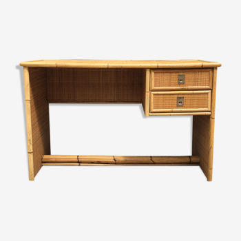 Vintage desk in bamboo, rattan and brass from Dal Vera, Italy 1970s