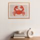 Collage on old paper, illustration of a red crab signed Eawy