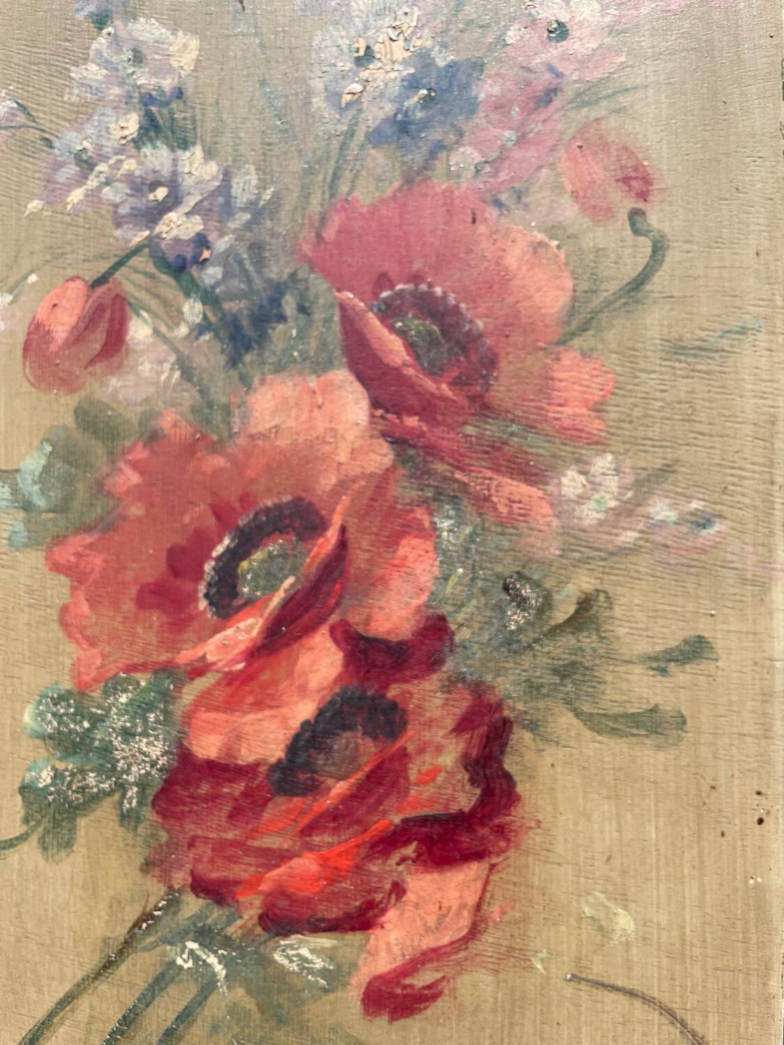 Tableau bouquet de fleurs sur huile : signé G.CORDIER