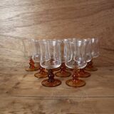 9 Luminarc "Antique" amber-stemmed red wine glasses