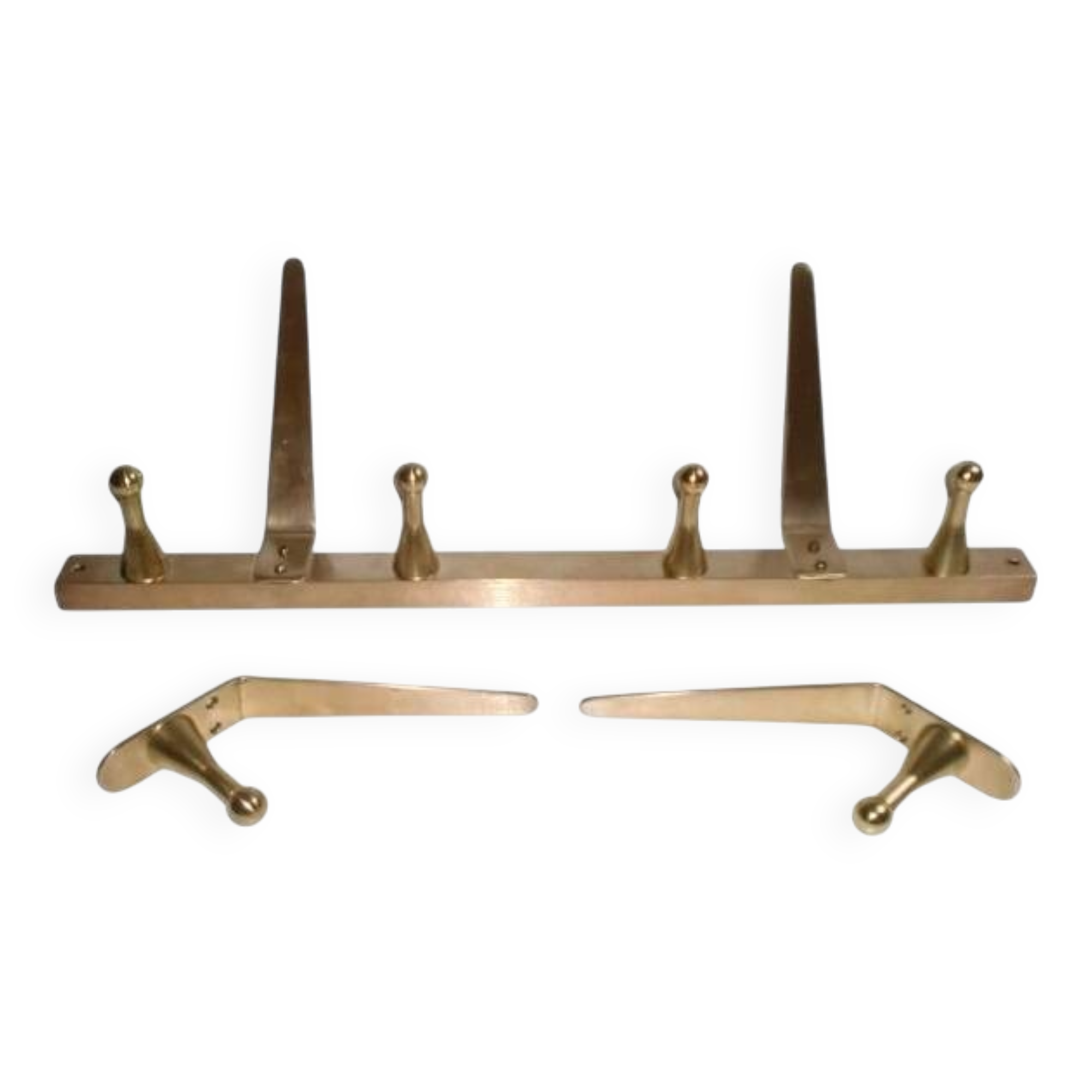 Original WHW Workshop HAGENAUER Vienna, Brass Wall Coat Rack + 2 Hooks