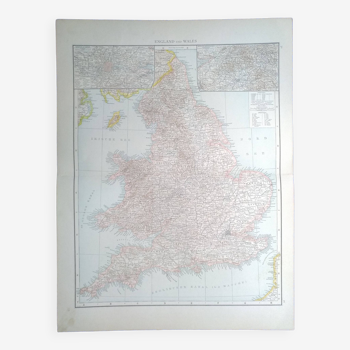 Une carte géographique Atlas Richard Andrees année 1887 England und Wales  Angleterre