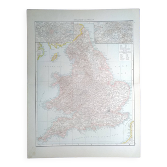 Une carte géographique Atlas Richard Andrees année 1887 England und Wales  Angleterre