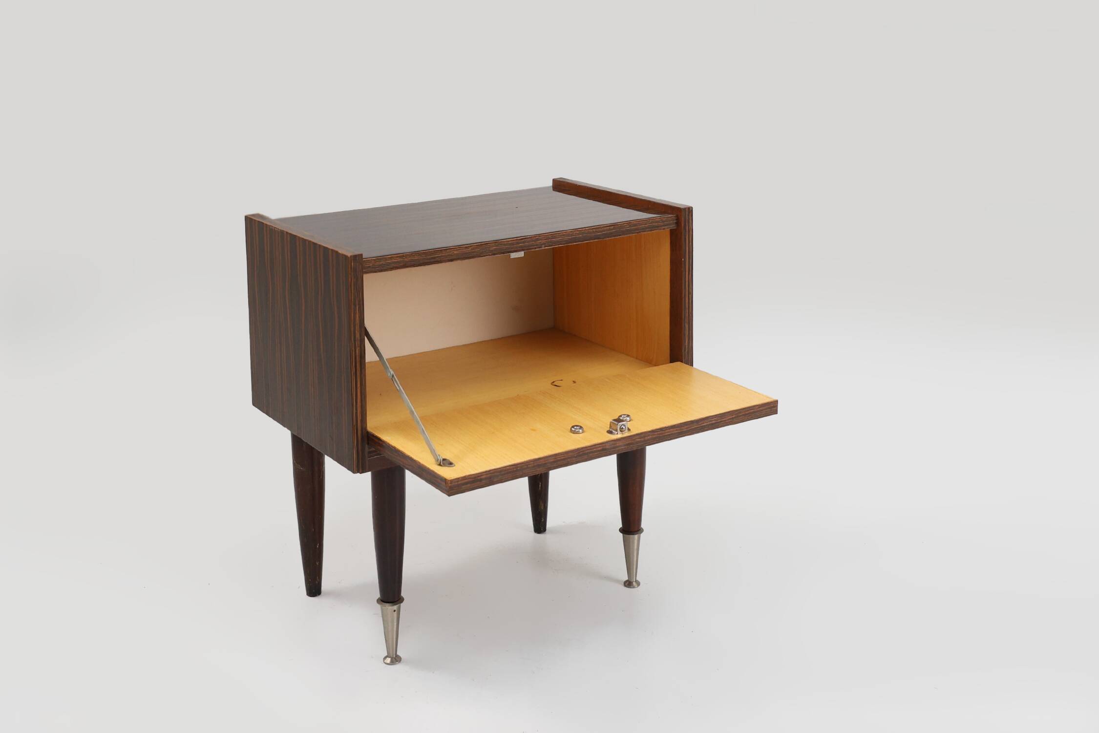 Vintage nightstand in wood with chrome details, Belgium 1960s