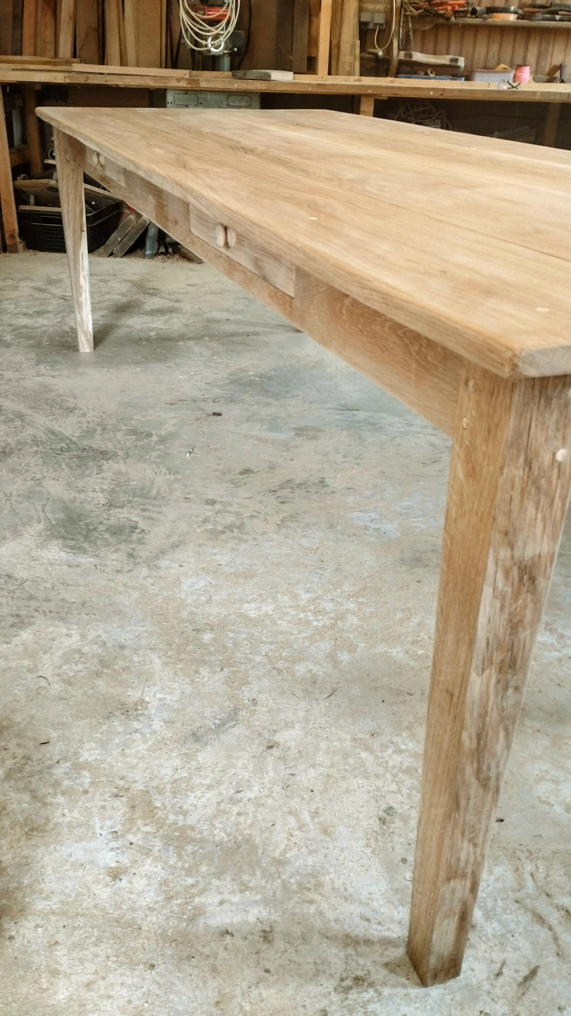 Large solid oak farmhouse table with two drawers 260 cm x 100 cm