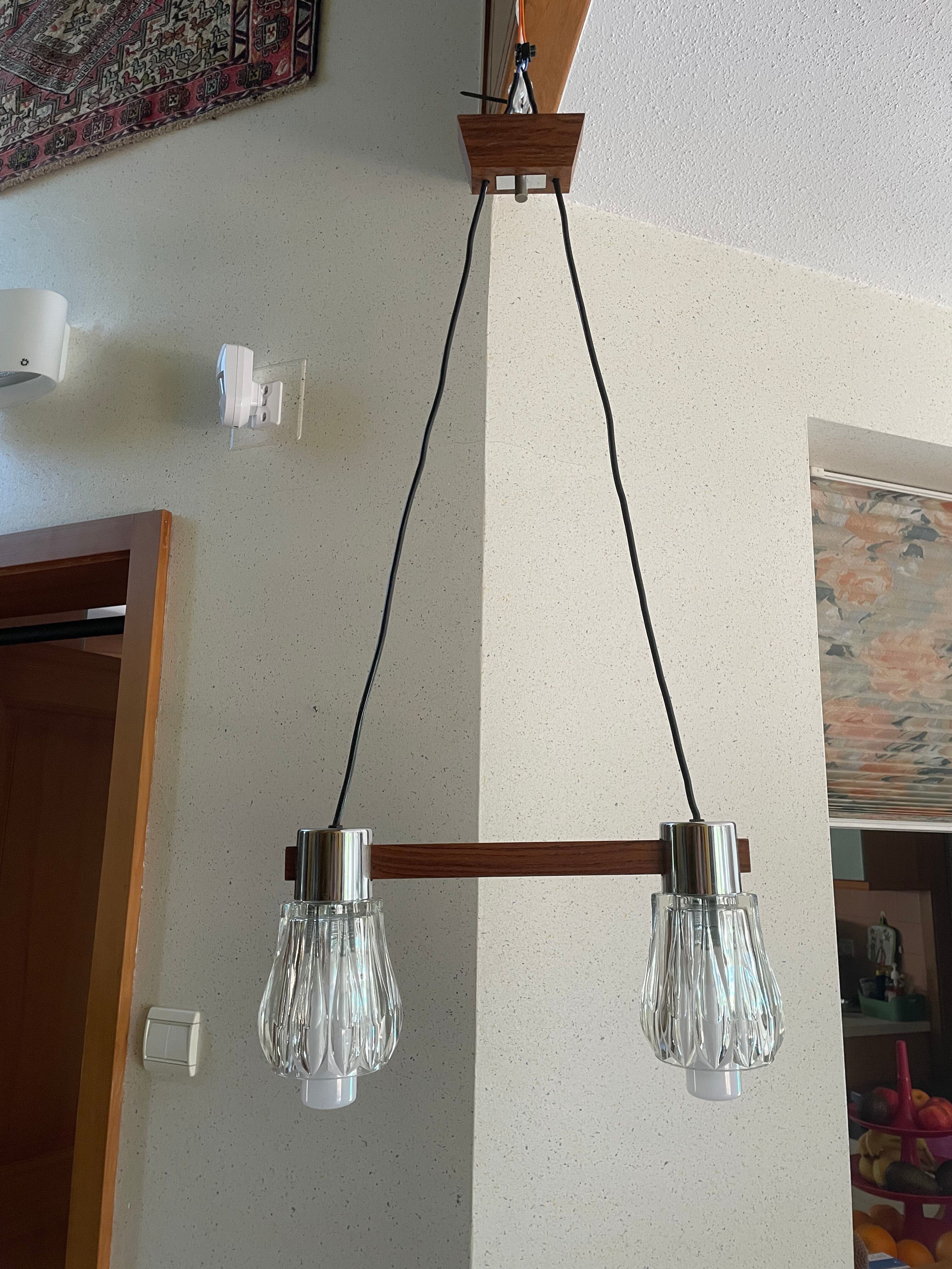 Art Deco glass and teak suspension