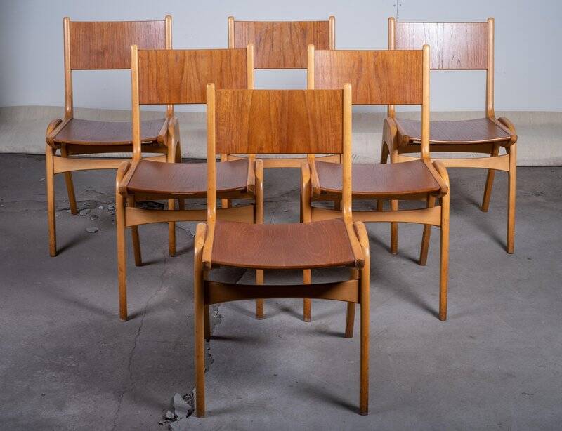Stackable chairs attributed to Sorø Møbelfabrik, Denmark, 1950s, Set of 6