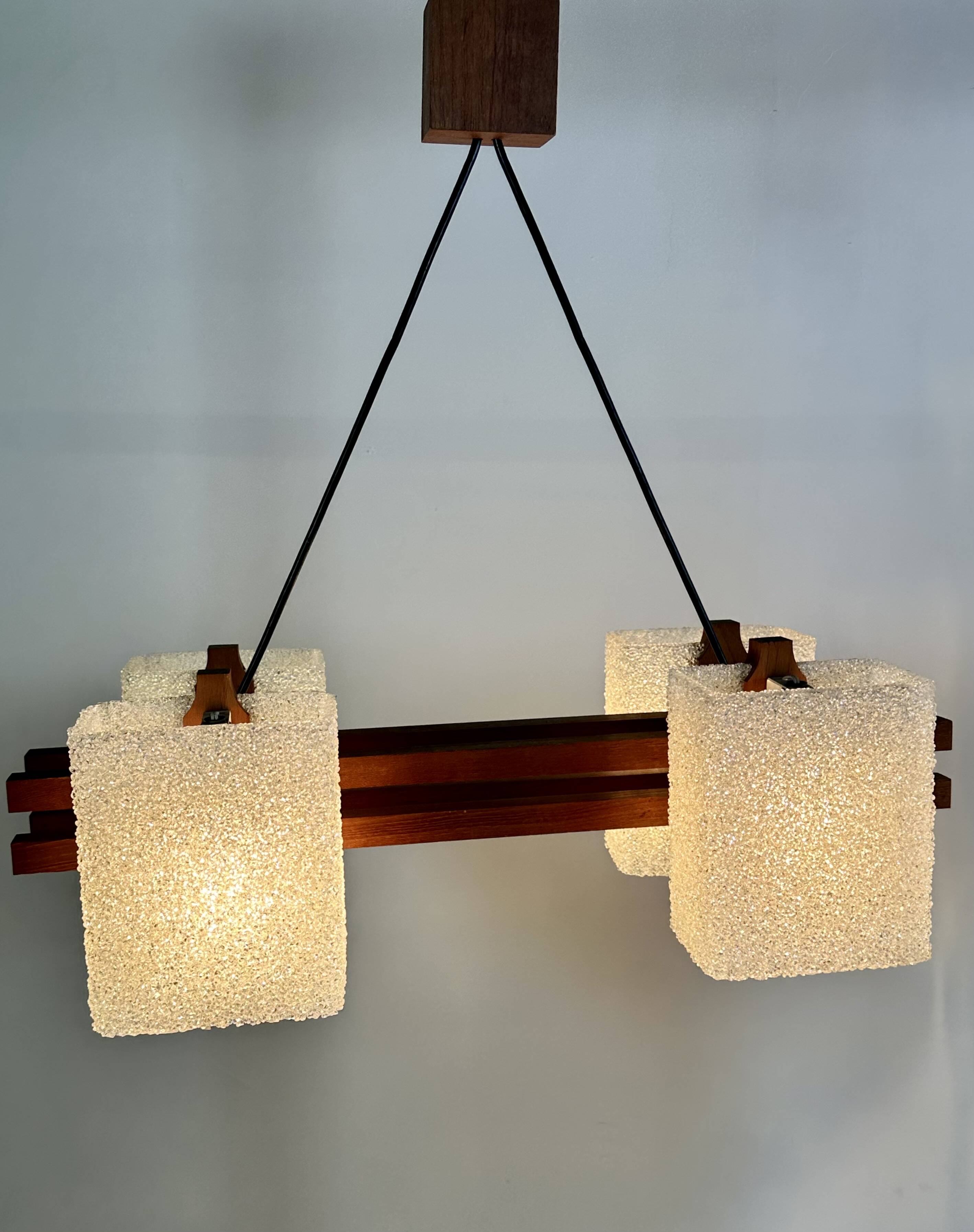Vintage 1960s Scandinavian teak and perspex chandelier