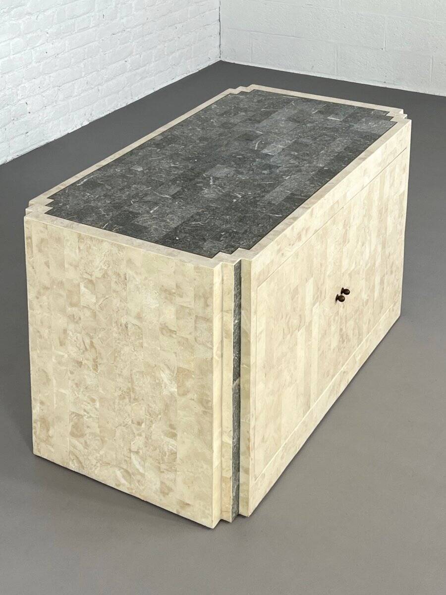 Vintage sideboard in stone and brass marquetry, 1980s