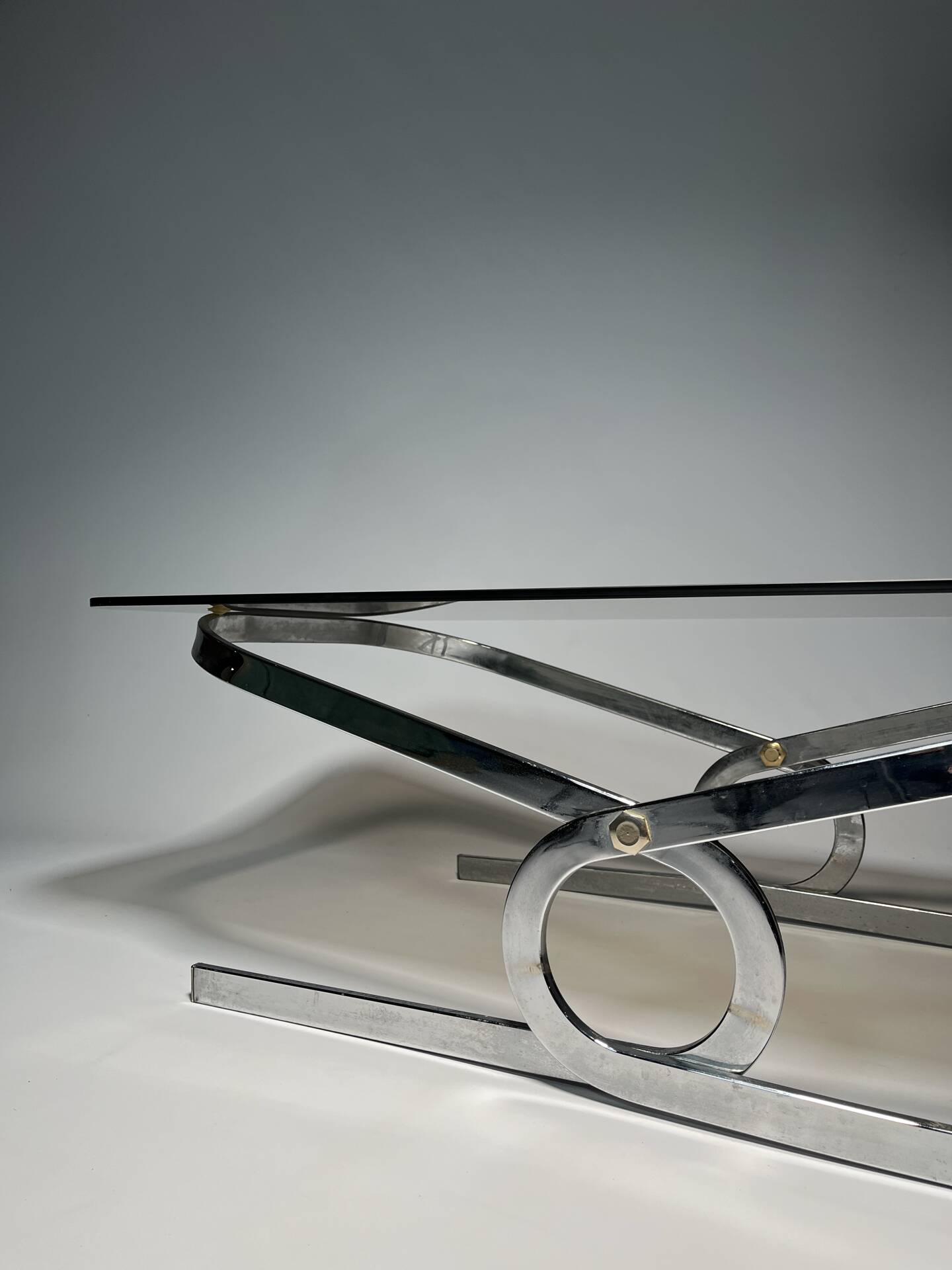 Vintage coffee table in chrome and smoked glass, 1970s.