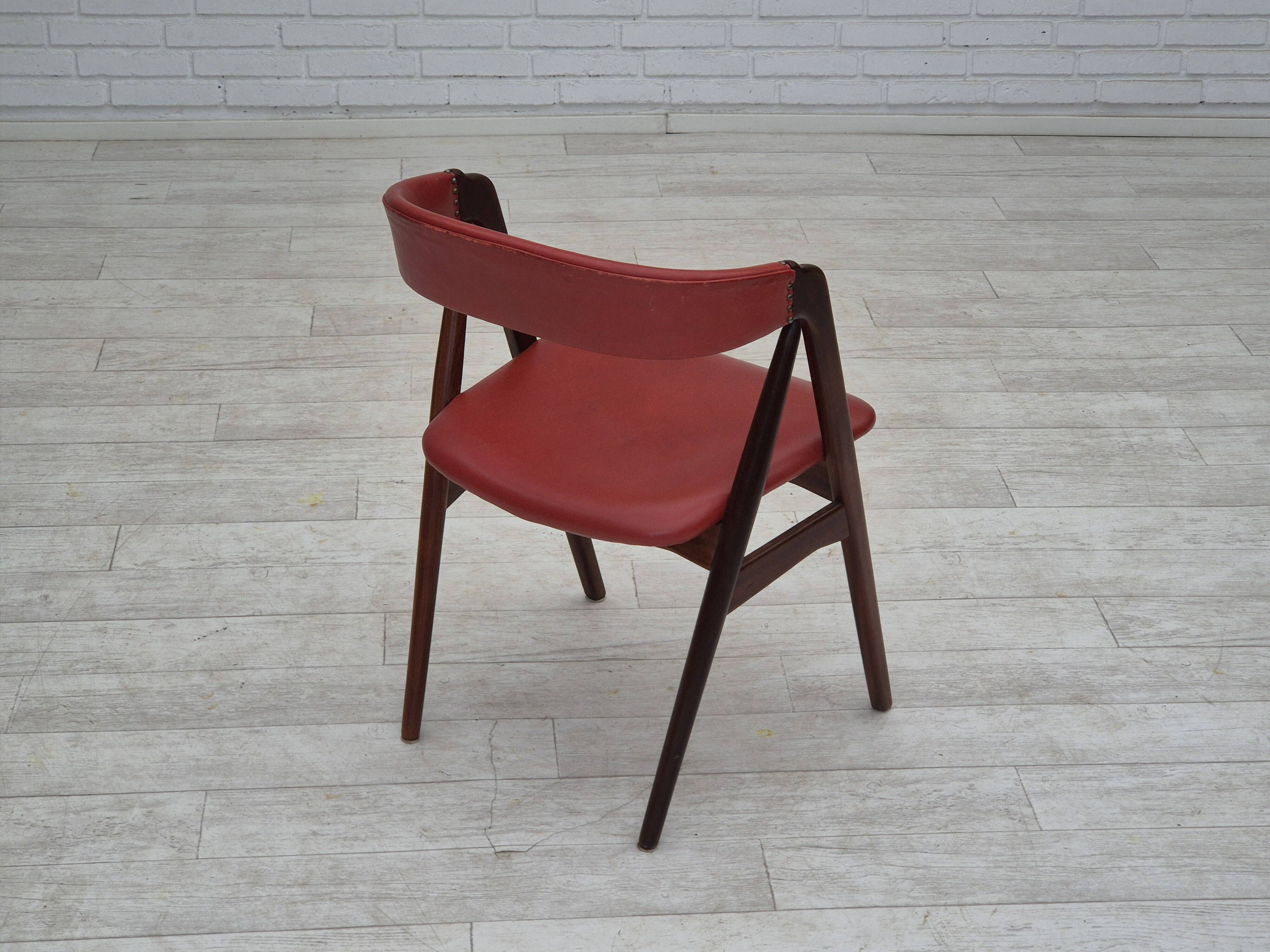 1960s, Danish chair by Farstrup, original condition, solid teak wood, leather.