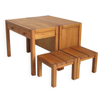 Desk and sideboard set in solid oiled elm produced by Regain