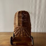 Old wicker dolls' pram - wooden wheels