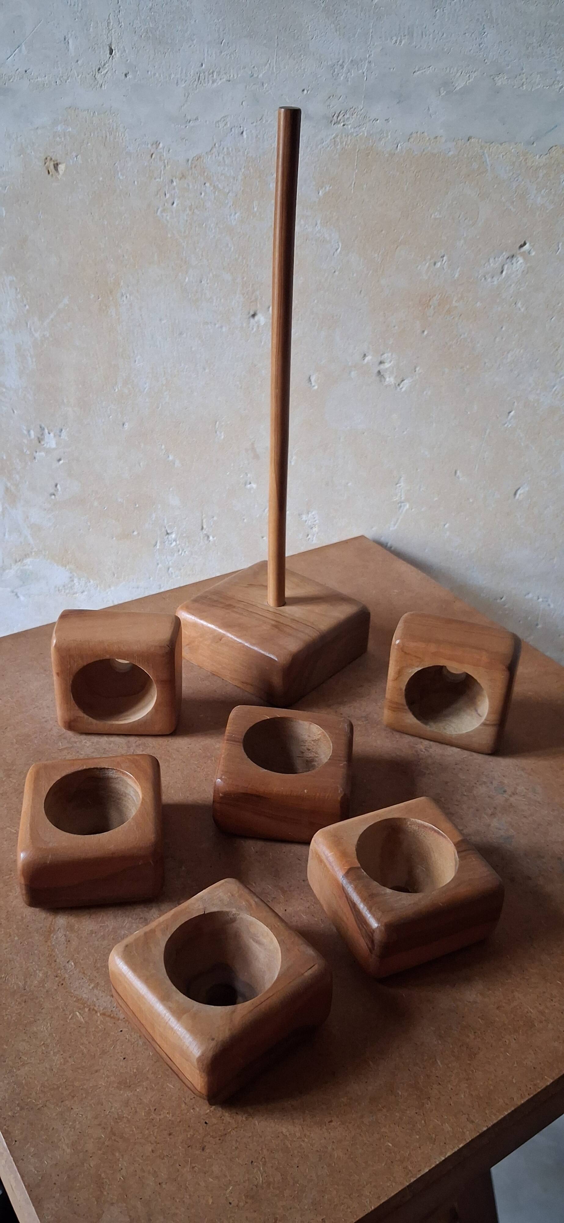 Set of 70's olive wood egg cups