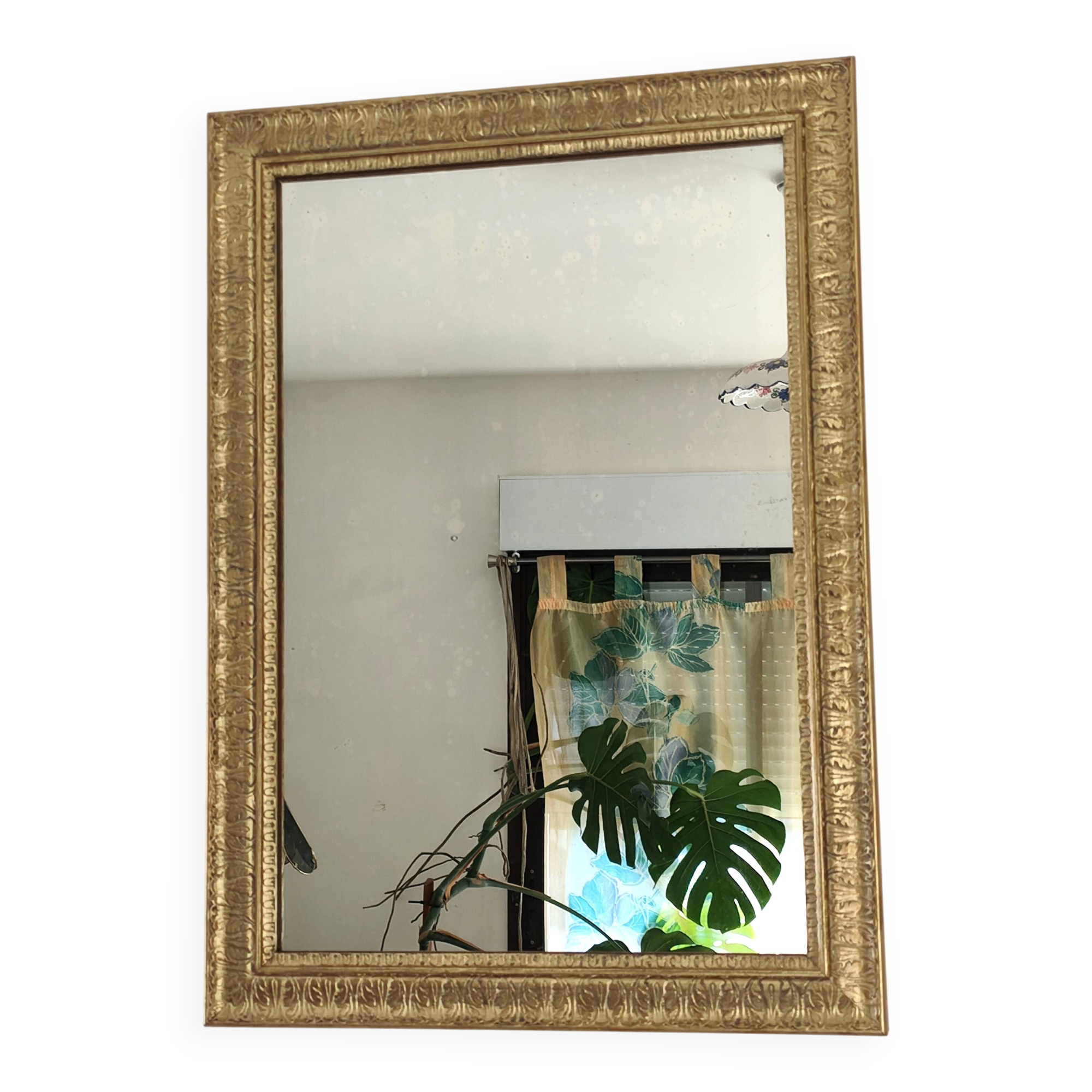 Antique gilded wooden rectangular mirror
