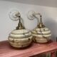 Pair of vintage marbled opaline globe wall lights