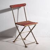Anciennes chaises de jardin pliantes rouges (vers 1920). Ensemble de 4 pièces